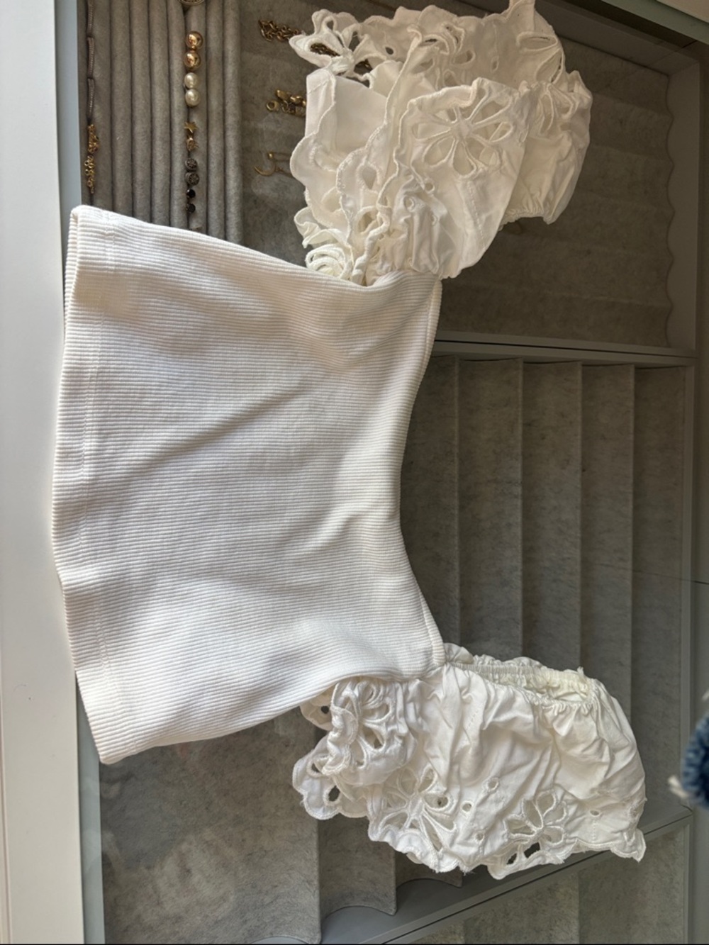 Zara Cream Ribbed Crew Neck Top